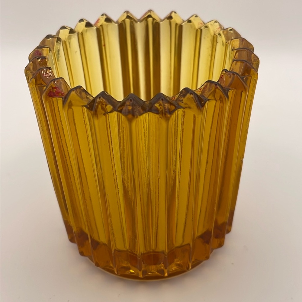 Vintage Amber Color Rigged Art Deco Small Glass Votive or Toothpick Holder